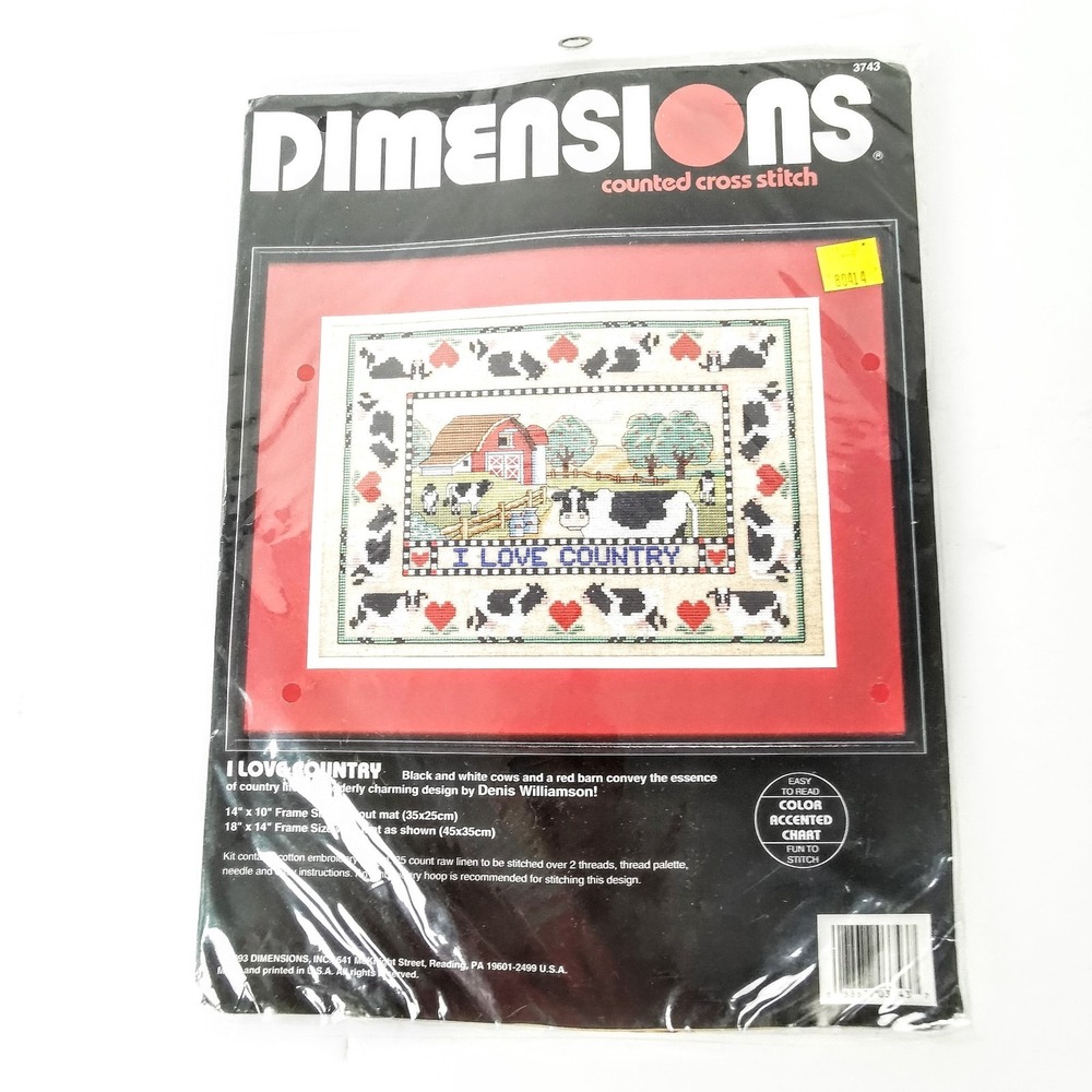 Dimensions Kit Counted Cross Stitch Sampler I Love Country Farm Cow New